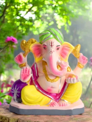 Colorful 6 Inch Eco-Friendly Ganesha Idol in Padmasana Pose