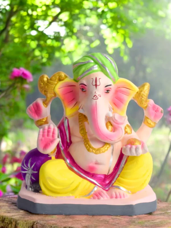 Colorful 6 Inch Eco-Friendly Ganesha Idol in Padmasana Pose